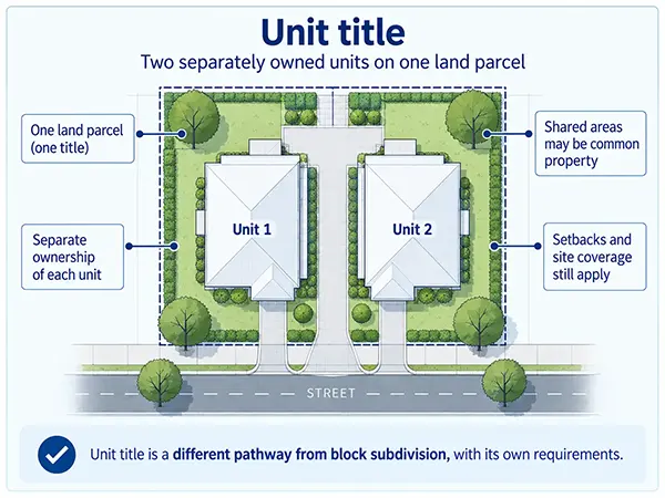 Unit title: two separately owned units on one land parcel